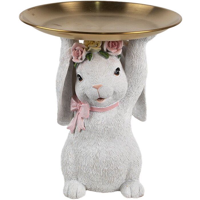 Clayre & Eef Decorațiune Iepure cu castron aur alb Ø 21 cm Poliresină