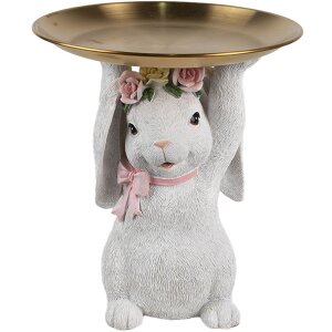 Clayre & Eef Decorațiune Iepure cu castron aur alb...