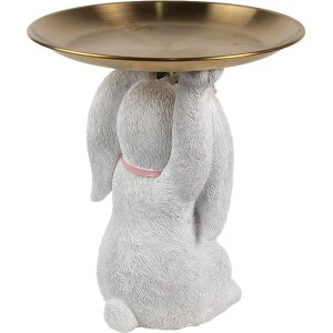 Clayre & Eef Decorațiune Iepure cu castron aur alb Ø 21 cm Poliresină