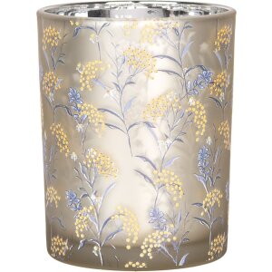 Clayre & Eef 6GL4966 Set 2 suporturi pentru lumânări din sticlă model floral gri Ø 7x8 10x13 cm