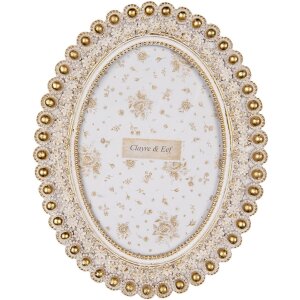 Clayre & Eef Ovaler Fotorahmen 18x24 cm Weiß Gold