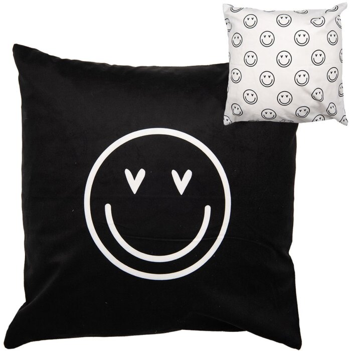 Clayre & Eef Husă de pernă 45x45 cm Negru Alb Smiley Design Poliester