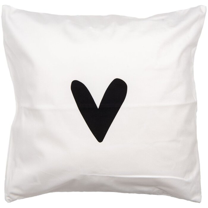 Clayre & Eef BHS24-3 Kissenhülle 45x45 cm Weiß Schwarz Herzmotiv