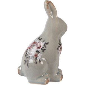 Clayre & Eef Deko-Kaninchen Keramik Grau Rosa 13x10x21 cm Landhausstil Vintage