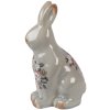 Clayre & Eef Deko-Kaninchen Keramik Grau Rosa 13x10x21 cm Landhausstil Vintage