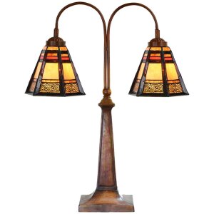 LumiLamp 5LL-6366 Tiffany Tischlampe Braun Glas 48x19x64...