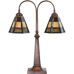 LumiLamp 5LL-6366 Tiffany Tischlampe Braun Glas 48x19x64...