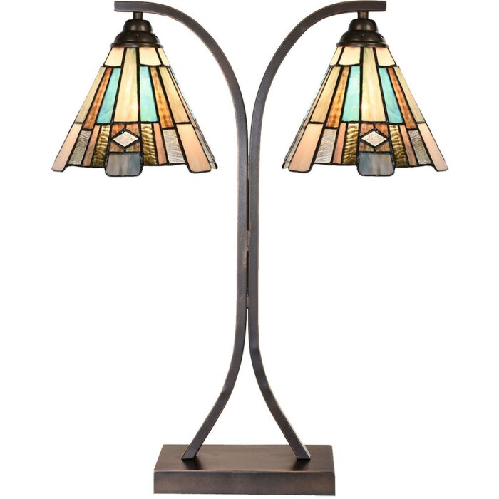 LumiLamp 5LL-6368 Lampă de masă Tiffany maro albastru 48x19x57cm E27 2x60W
