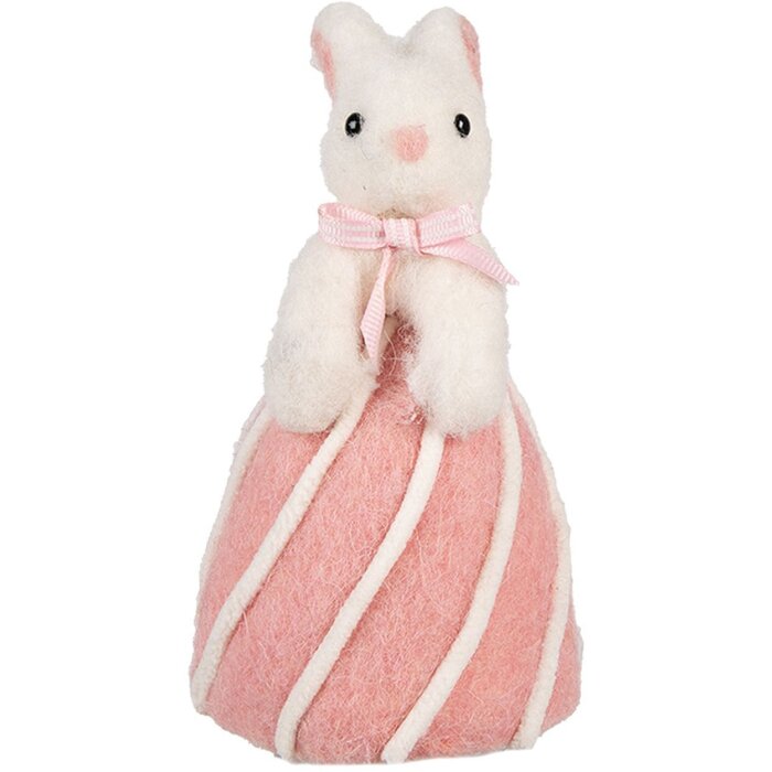 Clayre & Eef Deko-Kaninchen Weiß Rosa Landhausstil Ø 12x21 cm