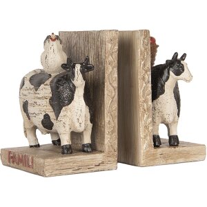 Clayre & Eef Buchstützen Set Kühe Landhausstil Braun Schwarz 2-teilig Polyresin