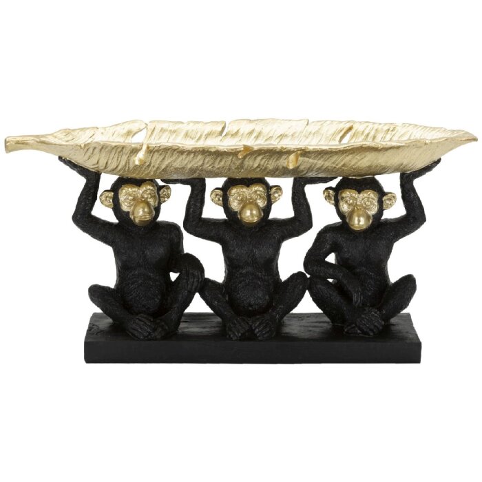 Mauro Ferretti Dekofigur Affen-Trio mit Blattschale 43x15,7x20 cm schwarz gold