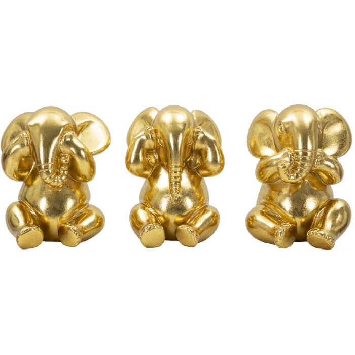 Mauro Ferretti Deko Elefanten Set 3er Nicht sehen hören sprechen 15,5x20,5 gold