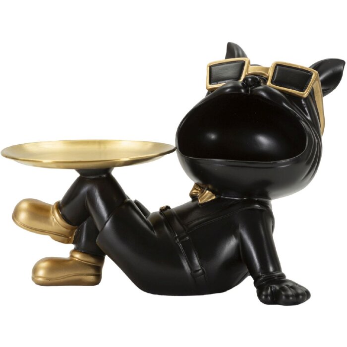 Mauro Ferretti Dekofigur Hund Buddy mit Tablett 27x17x18,5 cm schwarz gold