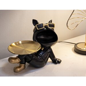 Mauro Ferretti Dekofigur Hund Buddy mit Tablett 27x17x18,5 cm schwarz gold