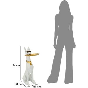 Mauro Ferretti sculptură decorativă câine Ory cu tavă 27x51x74 cm aur alb