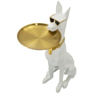 Mauro Ferretti sculptură decorativă câine Ory cu tavă 27x51x74 cm aur alb