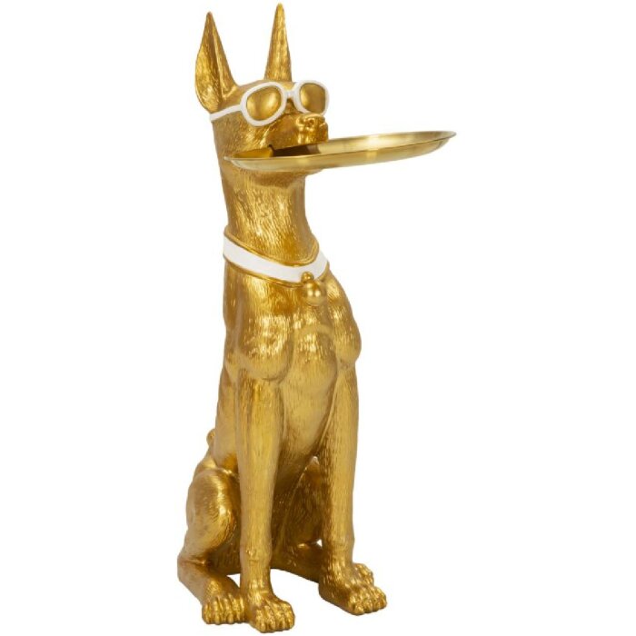 Mauro Ferretti Dekoskulptur Hund Pit mit Tablett 27x51x74 cm gold