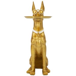Mauro Ferretti Dekoskulptur Hund Pit mit Tablett 27x51x74 cm gold