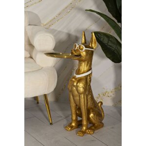 Mauro Ferretti Dekoskulptur Hund Pit mit Tablett 27x51x74 cm gold