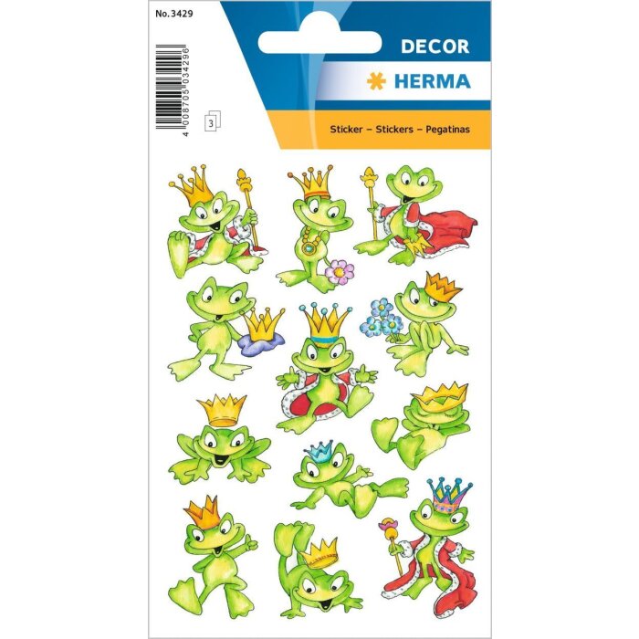 HERMA Sticker Schmucketiketten DECOR Froschkönig 3 Blatt 8,4x12 cm Papier