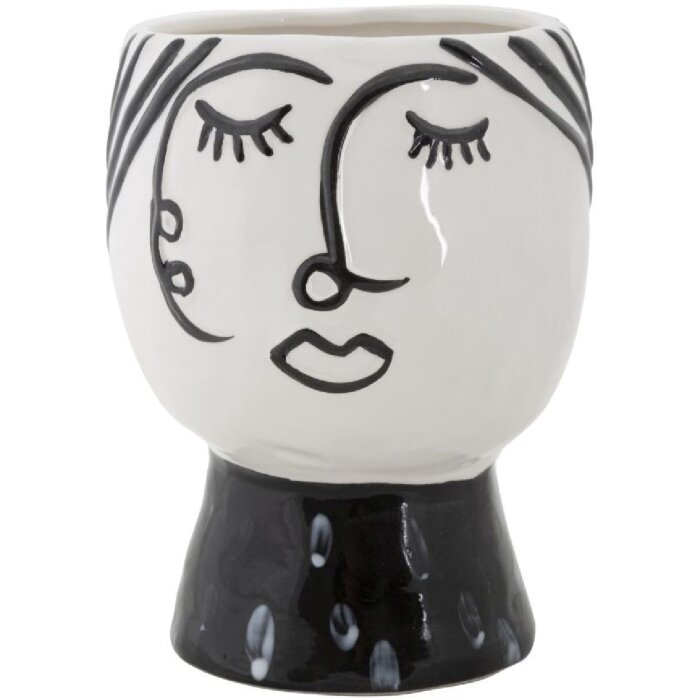 Mauro Ferretti Vase Topf Gesicht Ø 14x18,2 cm weiß schwarz