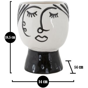 Mauro Ferretti Vase Topf Gesicht Ø 14x18,2 cm weiß schwarz