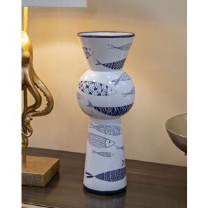 Mauro Ferretti vază pește mare Ø 14x38.5 cm alb albastru