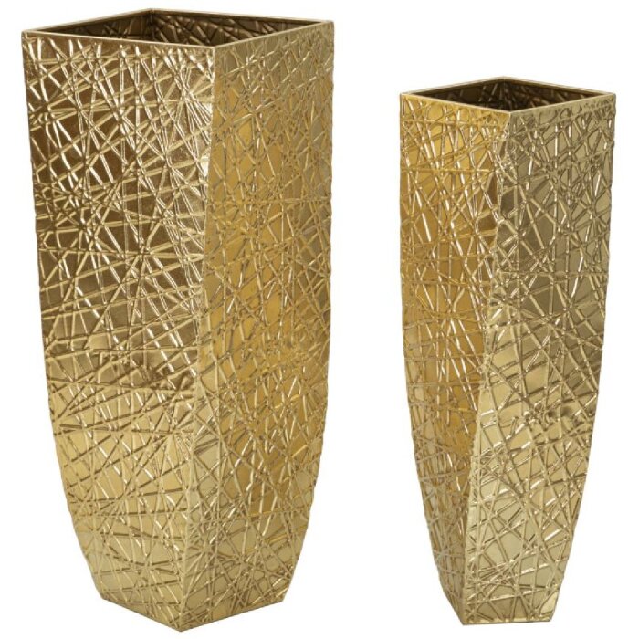 Mauro Ferretti Vasen Set Squer 2tlg 34x34x90 cm 25x25x78 cm gold
