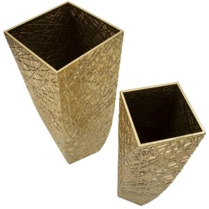 Mauro Ferretti Vasen Set Squer 2tlg 34x34x90 cm 25x25x78 cm gold