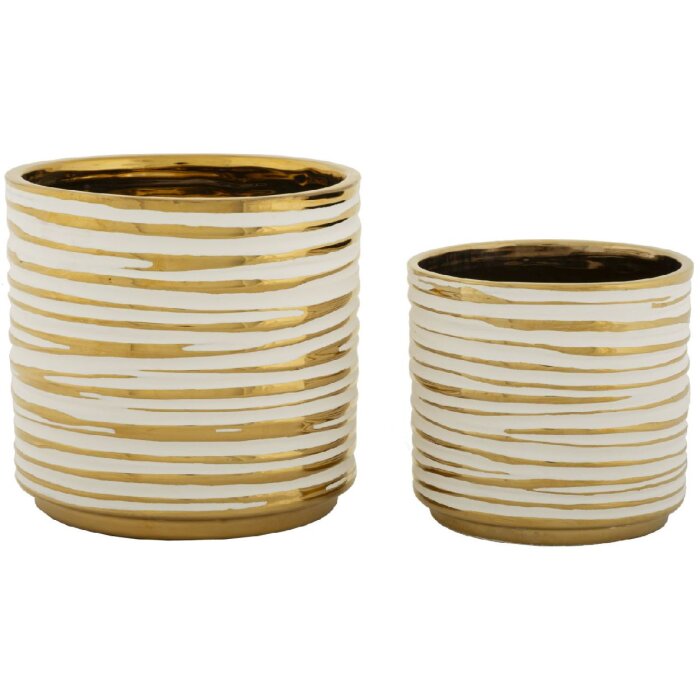 Mauro Ferretti set ghiveci Blom 2 piese Ø 23x22 cm & Ø 18x17.5 cm aur alb
