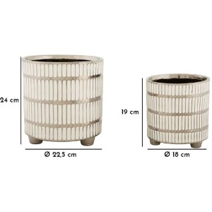Mauro Ferretti Blumentopf-Set Ray 2-teilig Ø 22,5x24 cm & Ø 18x19 cm weiß silber
