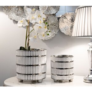 Mauro Ferretti Blumentopf-Set Ray 2-teilig Ø 22,5x24 cm & Ø 18x19 cm weiß silber