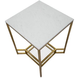 Mauro Ferretti Beistelltisch Double Marble 47x47x60 cm gold weiß