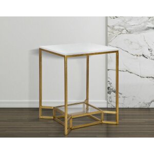 Mauro Ferretti Beistelltisch Double Marble 47x47x60 cm gold weiß