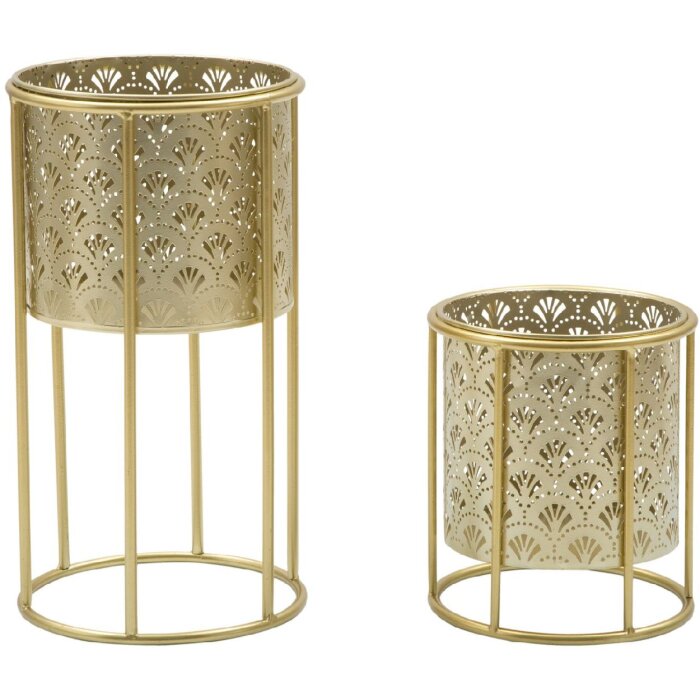 Mauro Ferretti Blumenständer Golvy 2er-Set Ø 21x40 und 19x22 cm gold