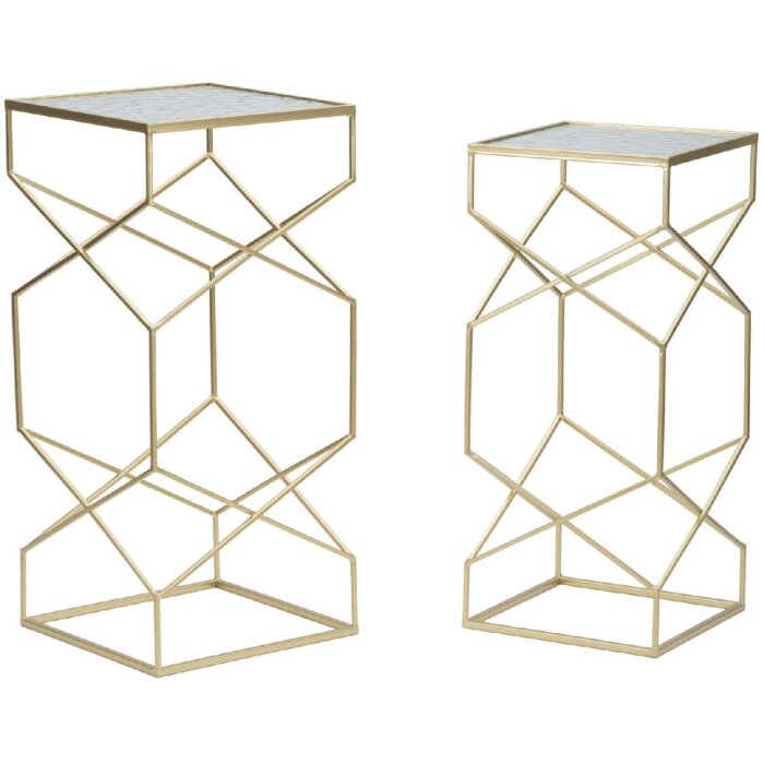 Mauro Ferretti set masă laterală Glassy 2pcs 31,5x31,5x68 și 28x28x64 cm aur