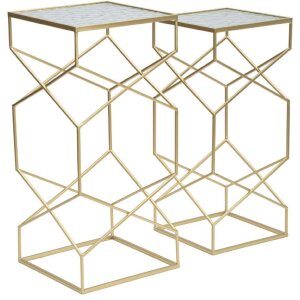 Mauro Ferretti set masă laterală Glassy 2pcs 31,5x31,5x68 și 28x28x64 cm aur