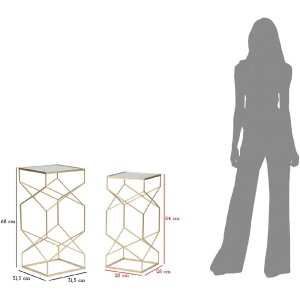 Mauro Ferretti set masă laterală Glassy 2pcs 31,5x31,5x68 și 28x28x64 cm aur