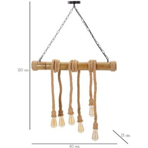 Mauro Ferretti plafonieră bambus frânghie 6-lumină E27 80x15x120 cm maro