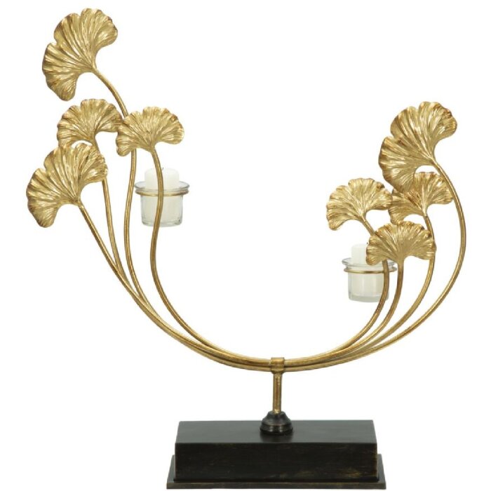 Mauro Ferretti Iris Suport de Lumânare Auriu Negru 50x12x55 cm cu Frunze de Gingko