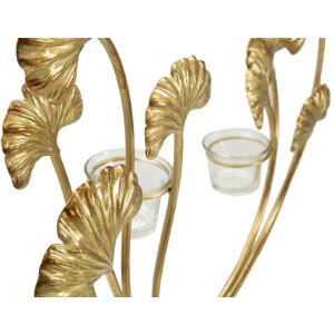 Mauro Ferretti Iris Suport de Lumânare Auriu Negru 50x12x55 cm cu Frunze de Gingko