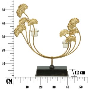 Mauro Ferretti Iris Suport de Lumânare Auriu Negru 50x12x55 cm cu Frunze de Gingko