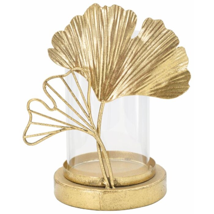 Mauro Ferretti Suport lumânări frunză auriu 17x12x21 cm Fier Sticlă