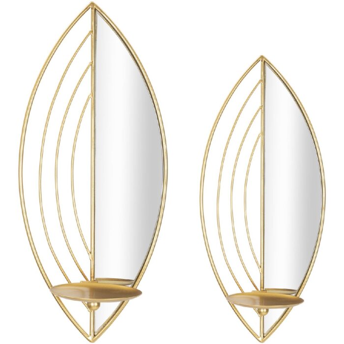 Mauro Ferretti Wandkerzenhalter Blatt – 2er-Set 18x13x41 cm & 15x13x35 cm gold