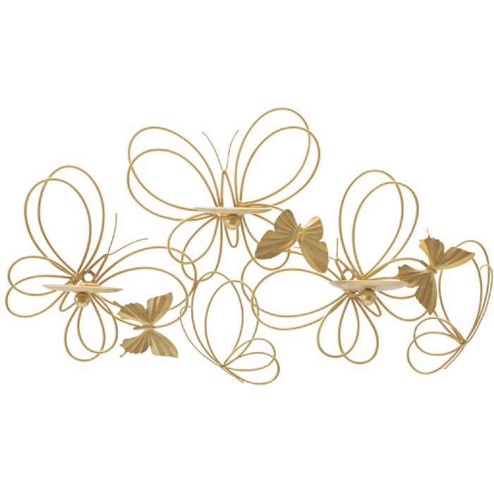 Mauro Ferretti Suport de perete Fluturi 3-flăcări 61x12x34 cm aurii