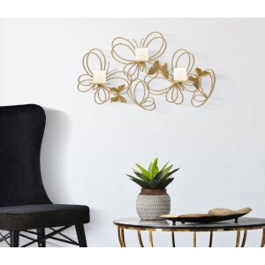 Mauro Ferretti Suport de perete Fluturi 3-flăcări 61x12x34 cm aurii