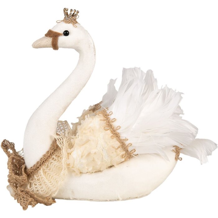 Clayre & Eef Lebădă decorativă alb-bej 28x14x28 cm Romantic Textile Plastic