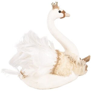 Clayre & Eef Lebădă decorativă alb-bej 28x14x28 cm Romantic Textile Plastic