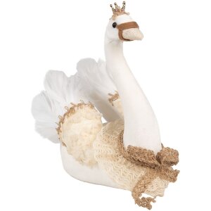 Clayre & Eef Lebădă decorativă alb-bej 28x14x28 cm Romantic Textile Plastic