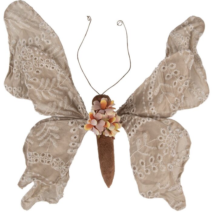 Clayre & Eef Fluture decorativ stil țară bej 33x6x31 cm